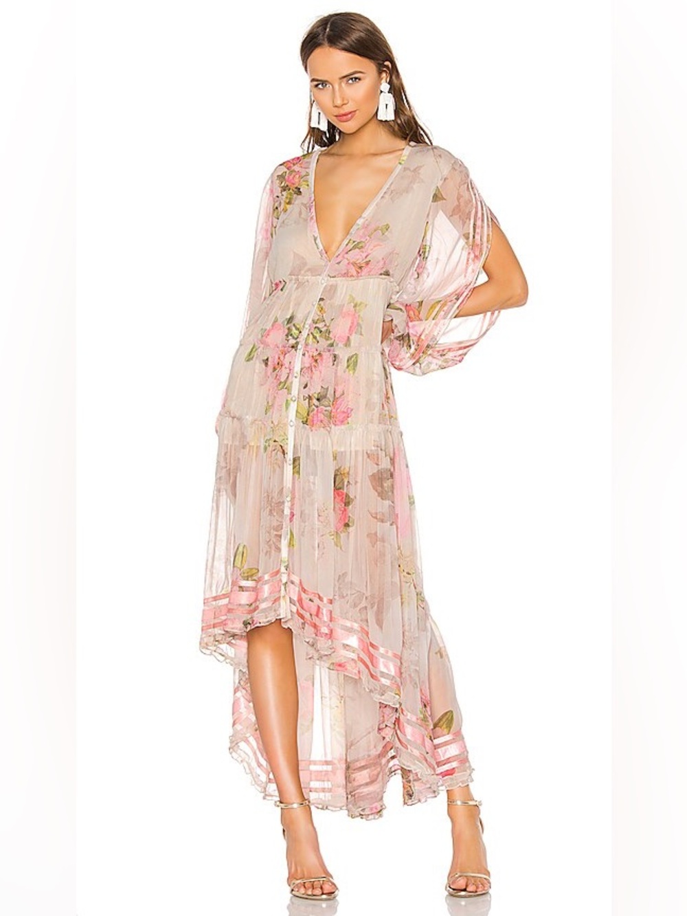 Rococo Sand Melody Maxi Dress Floral High Low Balloon Sleeve Boho Romantic S - Picture 3 of 11